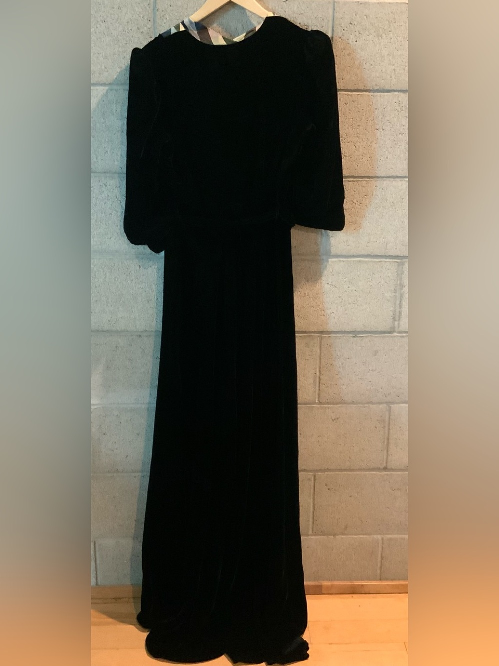 Vintage black velvet maxi dress sz s